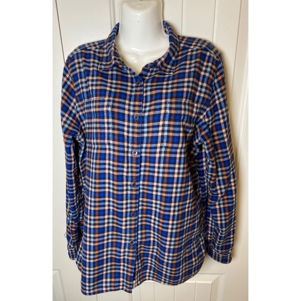 Woolrich Pemberton Plaid Flannel Shirt L/S Blue Orange Size L - Picture 2 of 9